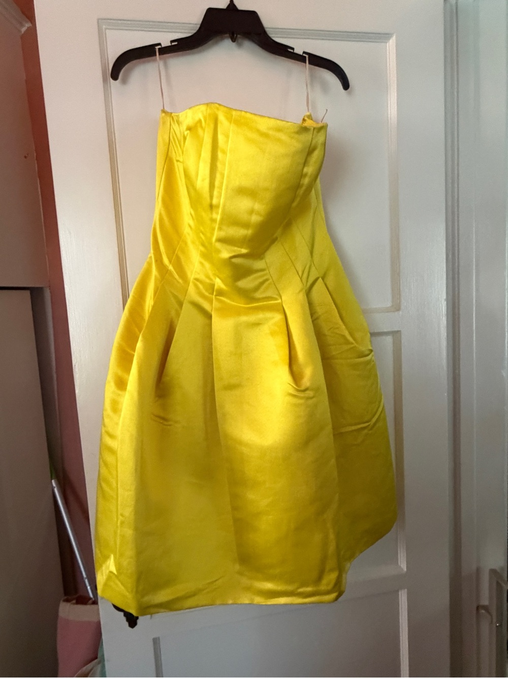 NWT - Trina Turk Citrine Yellow Strapless Satin Party Dress with Pockets